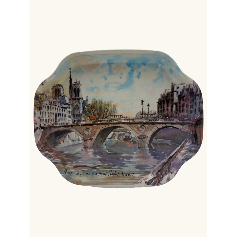 Vintage Elite Paris La Seine au pont Saint Michel Tin Tray Made in England